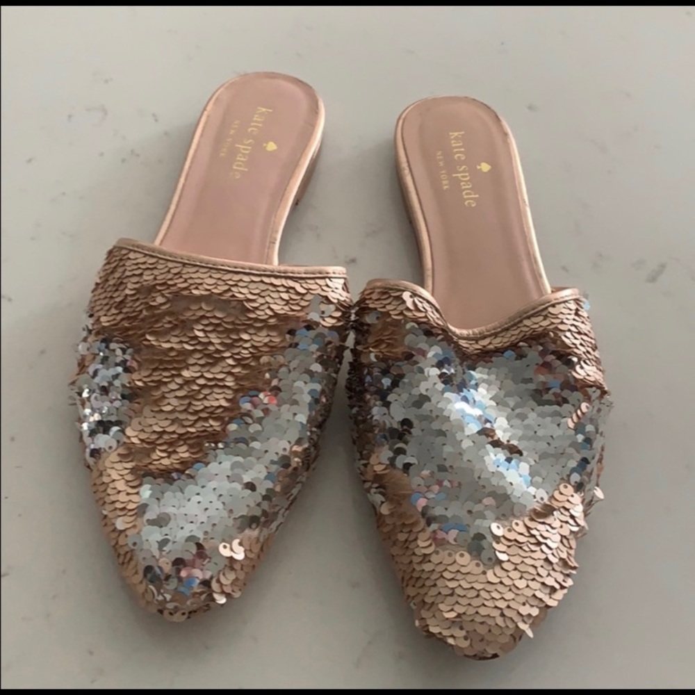 Kate Spade rose gold/silver sequin slides